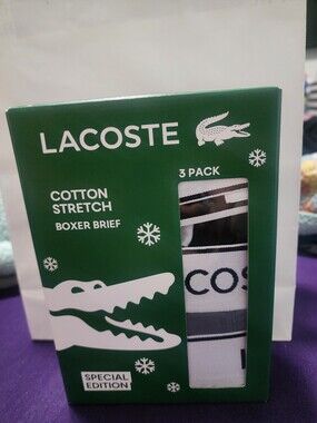 Lacoste White and Dark Green 3-Pack Cotton Stretch Boxer Briefs